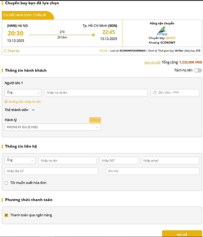 Nhập thông tin hành khách